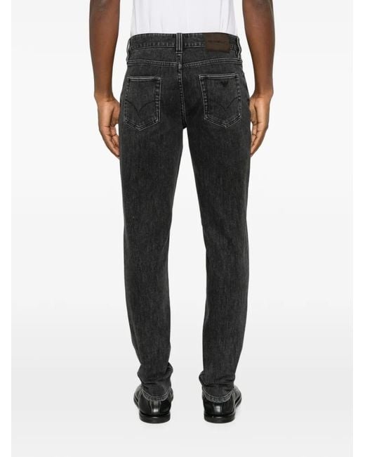 Emporio Armani Black Logo-Plaque Straight-Leg Jeans for men
