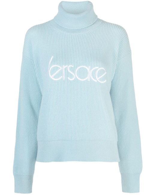 Versace Blue 1978 Re-edition Logo-embroidered Jumper