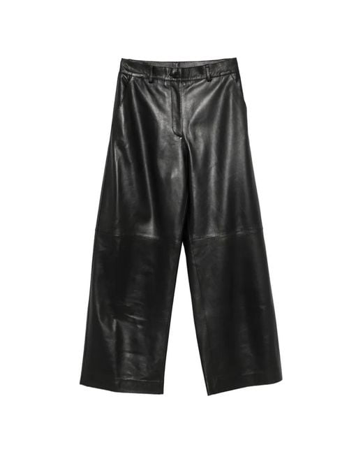 P.A.R.O.S.H. Gray Leather Wide-Leg Trousers