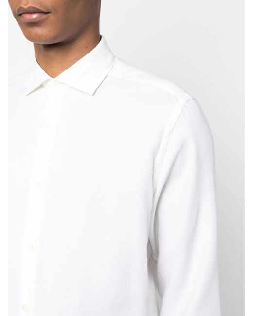 Zegna White Spread-Collar Cotton-Cashmere Shirt for men