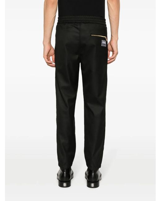 Versace Jeans Couture Black Logo-Patch Drawstring Straight-Leg Trousers for men