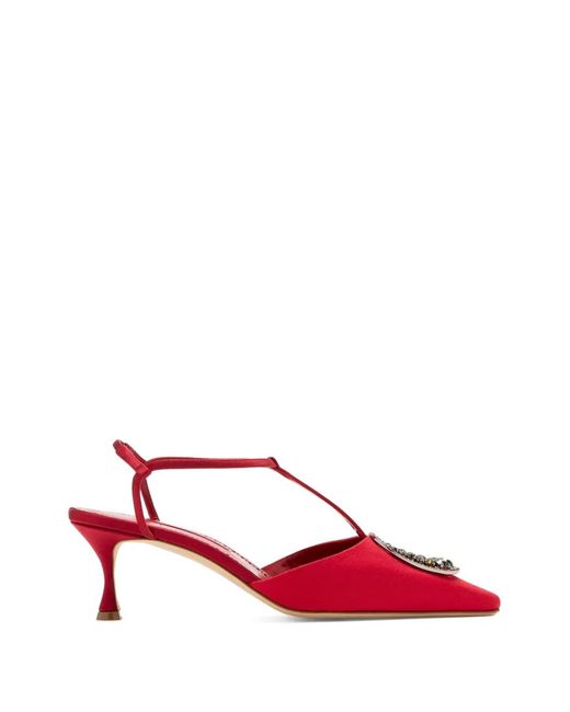 Manolo Blahnik Red Takal Crystal-Embellished Pointed-Toe Heeled Pumps