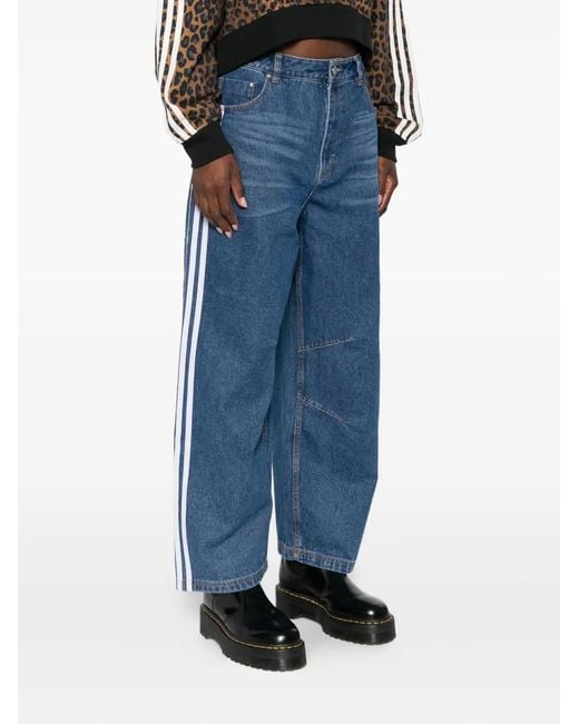 Adidas Blue Striped Wide-Leg Jeans