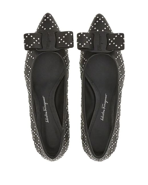 Ferragamo Black Viva Rhinestone-Embellished Flat Pumps