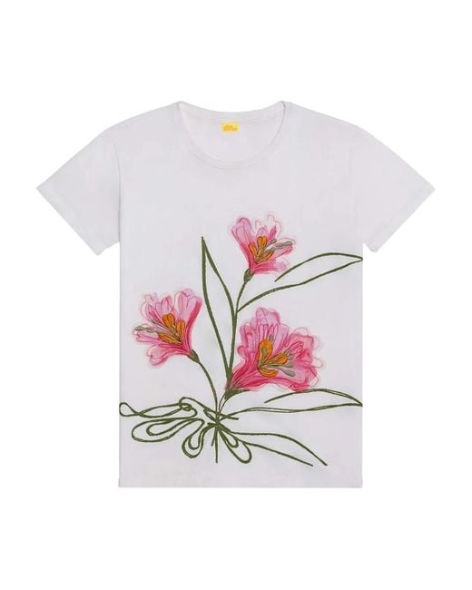 Agua Bendita White Gea Embroidered-Floral T-Shirt