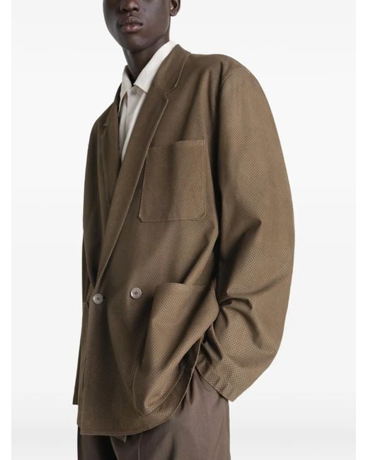 Lemaire Brown Double-Breasted Leather Jacket for men