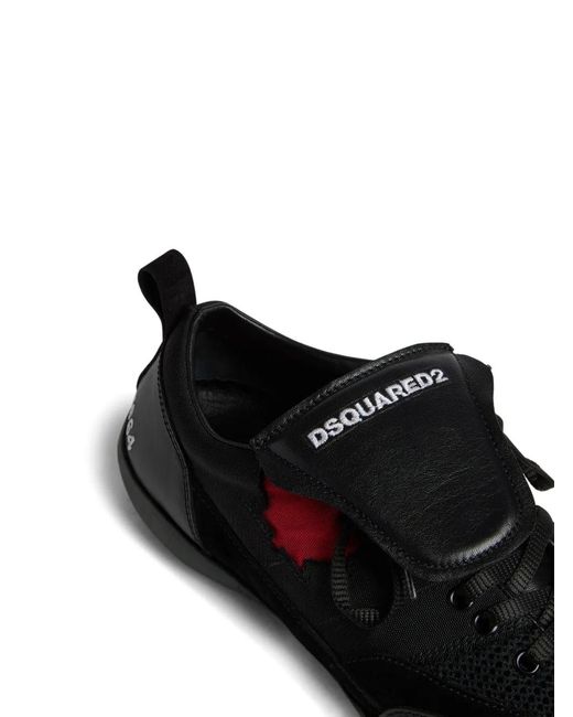DSquared² Black Maple-Leaf Leather Sneakers for men