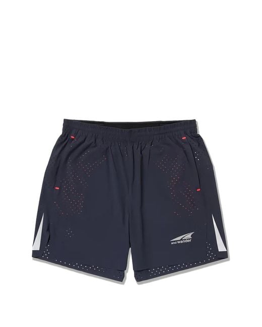 And Wander Blue Perforated-Detail Shorts for men