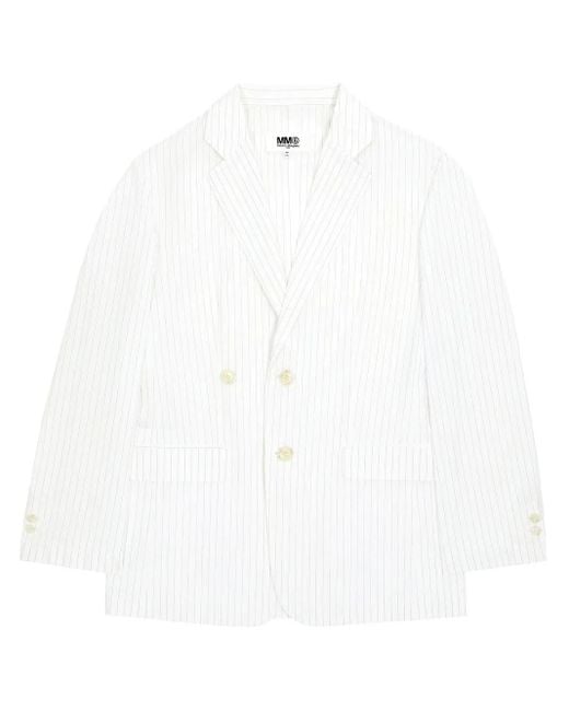 MM6 by Maison Margiela White Pinstriped Single-Breasted Blazer