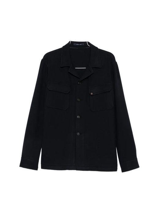 Tagliatore Black Flap-Pocket Shirt Jacket for men