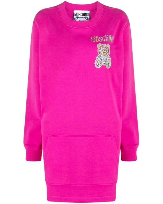 Moschino Pink Teddy Bear-Embellished Sweatshirt Dress