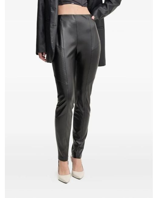 HUGO Black Panelled Leather Trousers
