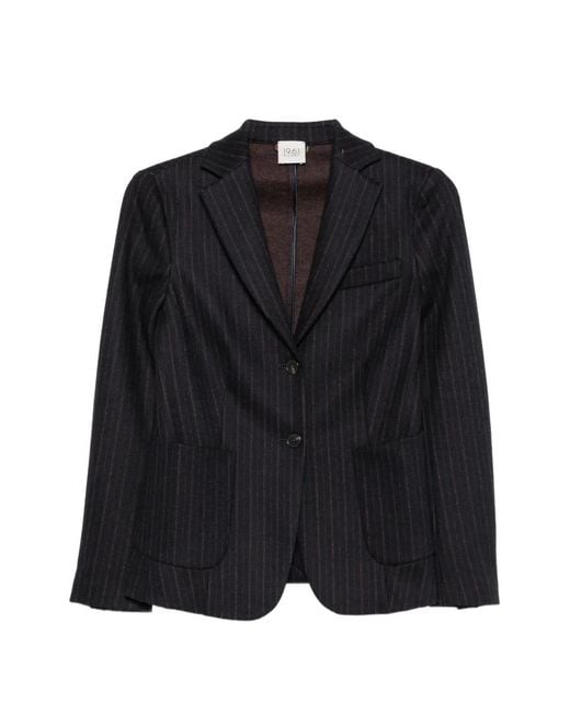 19.61 MILANO Black Pinstripe-Pattern Notched-Lapels Blazer