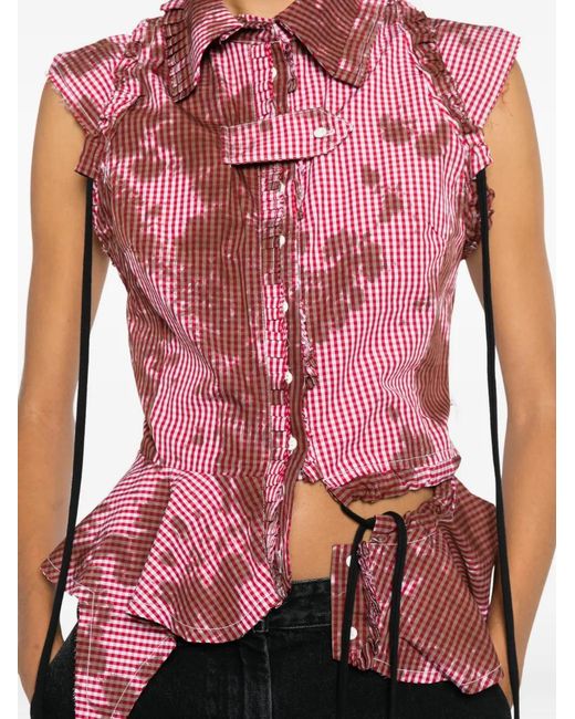OTTOLINGER Red Ruched Ruffled Blouse
