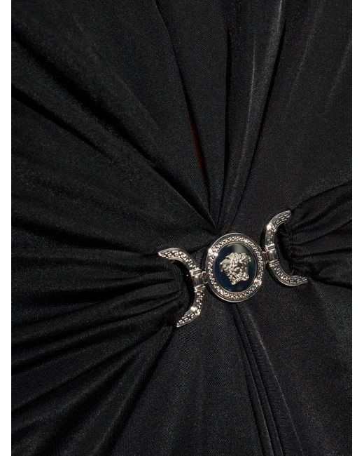 Versace Black Medusa-Plaque Draped Dress