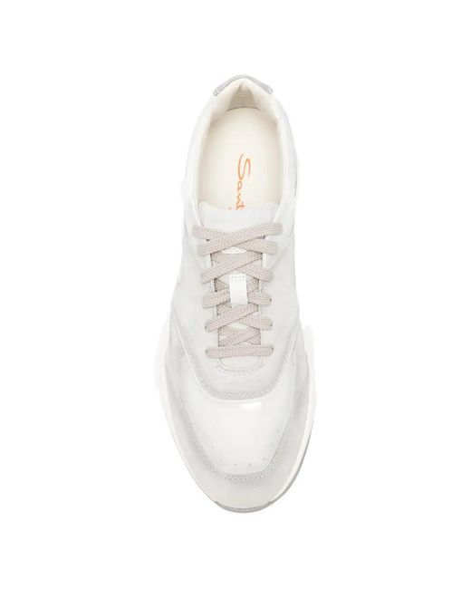 Santoni White Panelled Leather Sneakers for men