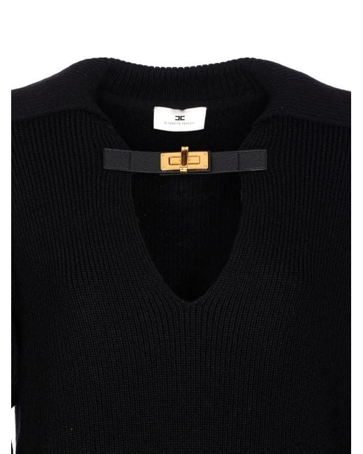 Elisabetta Franchi Blue V-Neck Wool-Blend Sweater