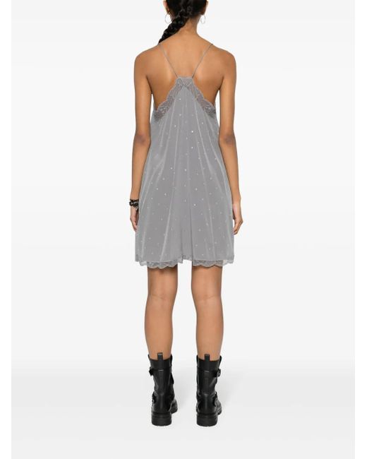 knee length dresses for ladies Pcheebum Pchee Light Grey Rhinestone Mini Slip Dress L