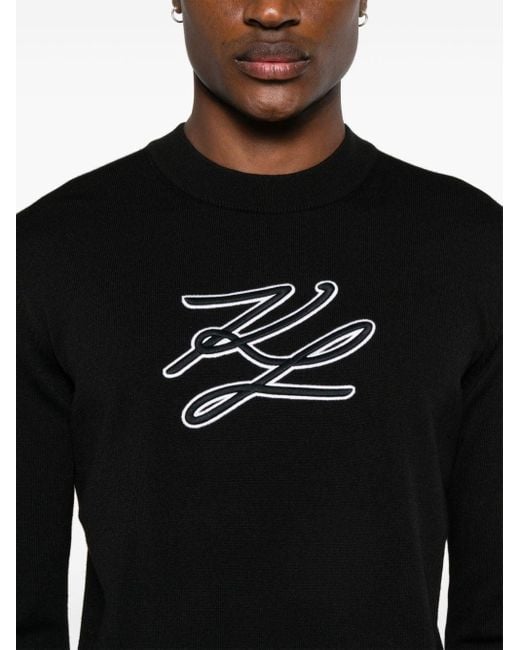 Jersey con logo bordado Karl Lagerfeld de hombre de color Black