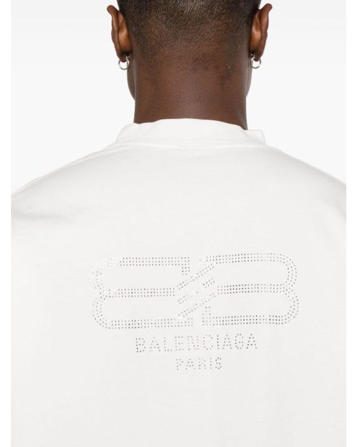 T-shirt con logo di cristalli di Balenciaga in White