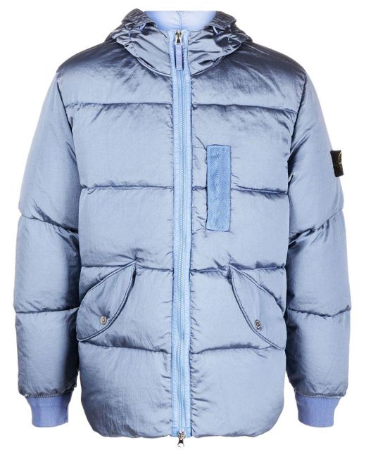 Stone Island Compass-badge Hooded Puffer Jacket in Blue for Men | Lyst