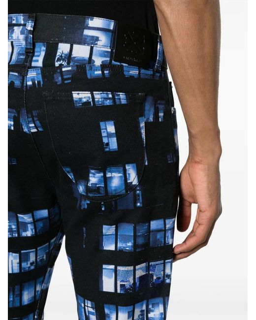 Off-White c/o Virgil Abloh Blue Windows-Print Flared Jeans for men