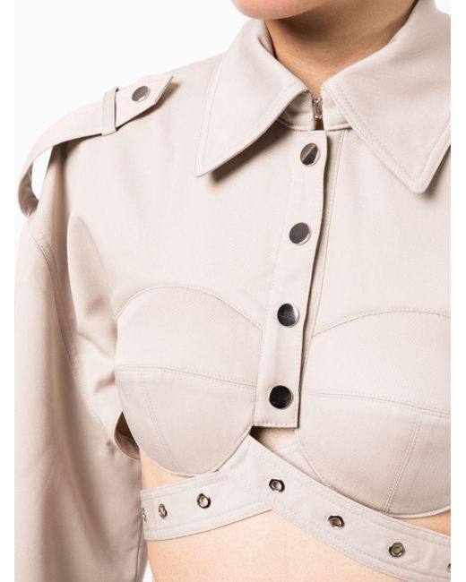 ROKH Natural Crossover-strap Belted Cropped Jacket