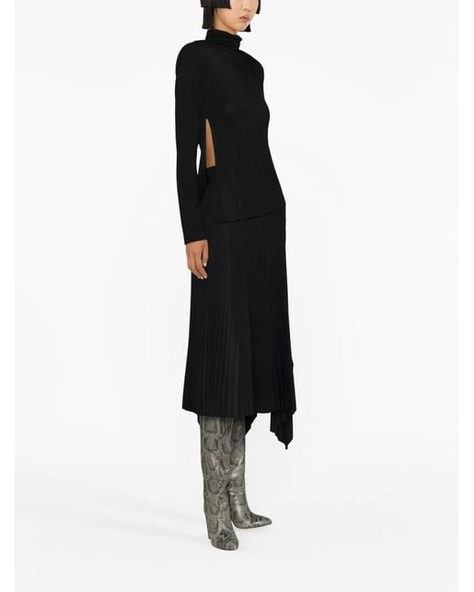 Elisabetta Franchi Black Roll-Neck Side-Slit Top