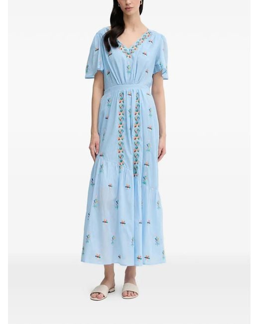 La Petite Francaise Blue Rachele Embroidered V-Neck Maxi Dress