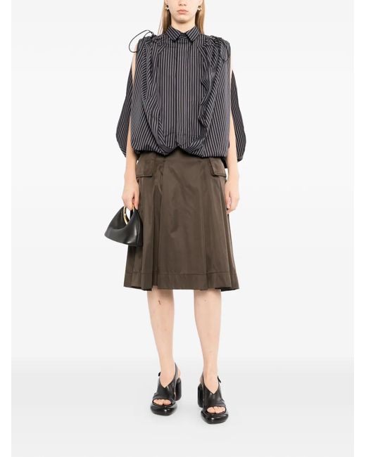 Sacai Black Blouse À Fines Rayures Et Volants