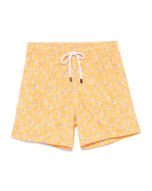 Barba Napoli Orange Cactus-Print Swim Shorts for men