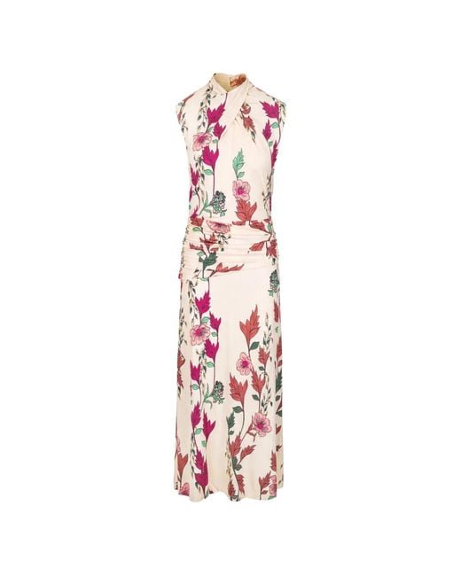 Johanna Ortiz White Floral-Print Ruched-Waist Midi Dress