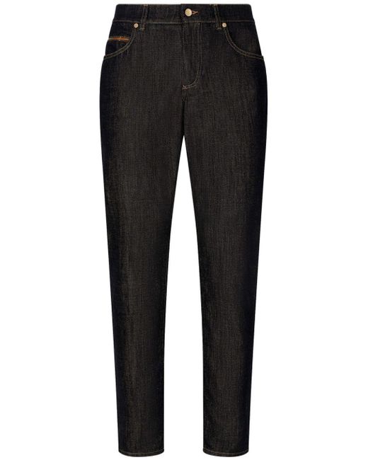 Jean droit à plaque logo Dolce & Gabbana pour homme en coloris Black