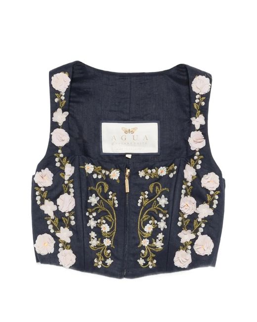 Agua Bendita Blue Floral-Embellished Top