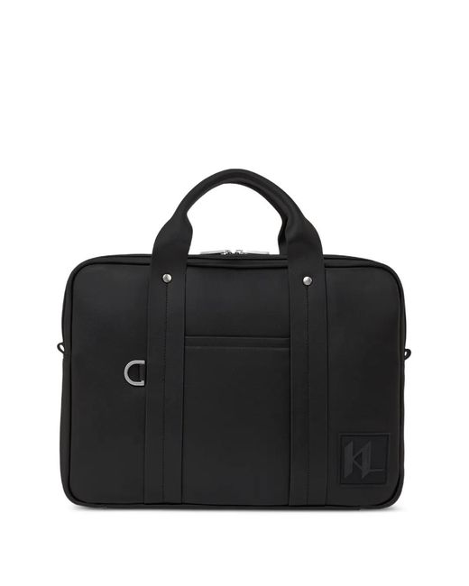 Karl Lagerfeld Black Logo-Patch Briefcase for men