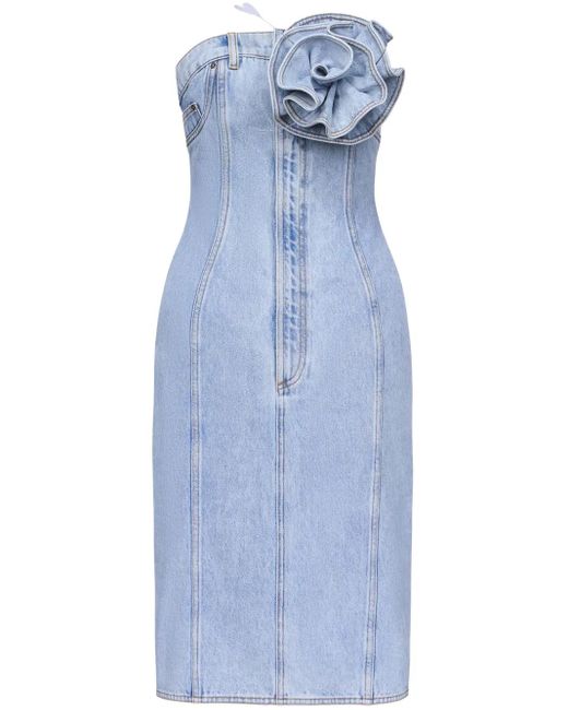 Area Blue Denim-Maxikleid Mit Blumenapplikation