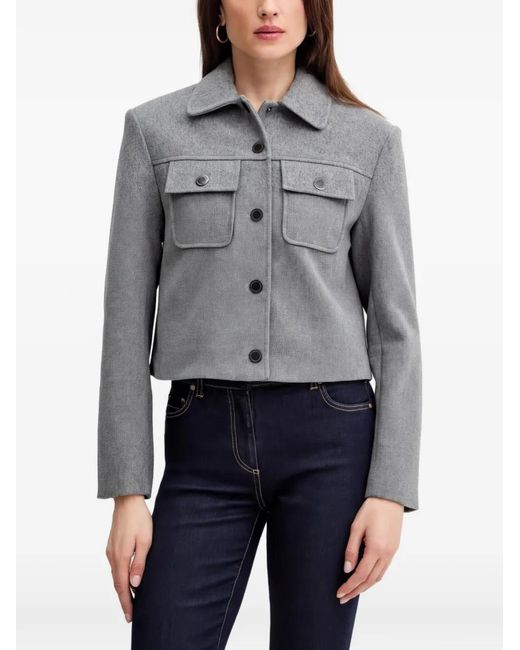 Morgan Gray Buttoned-Pocket Cropped Jacket