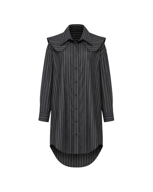 Y. Project Gray Striped Pinstripe Shirt Maxi Dress