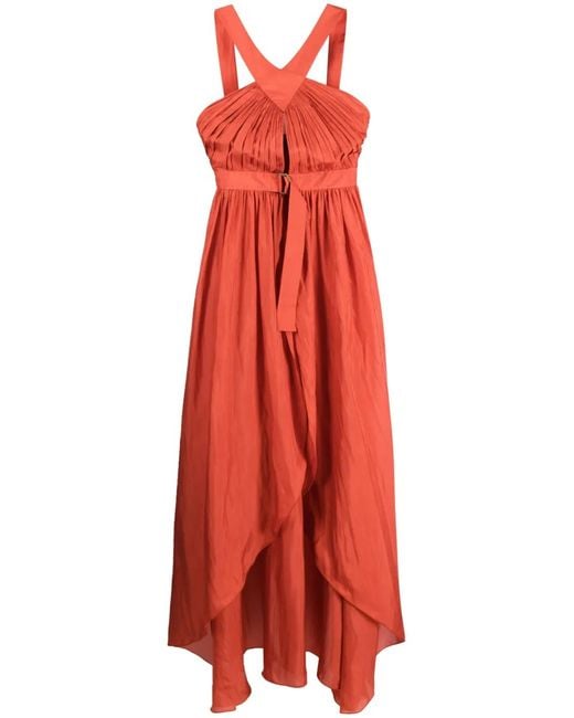 Alberta Ferretti Red Pleated Sleeveless Maxi Dress