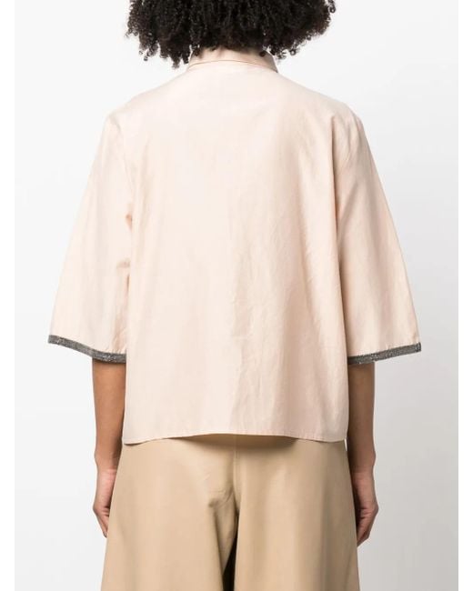 Fabiana Filippi Natural Contrast-Trim Short-Sleeve Shirt