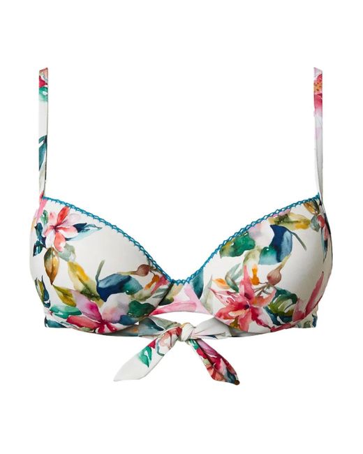 Twinset White Floral-Print Push-Up Bikini Top