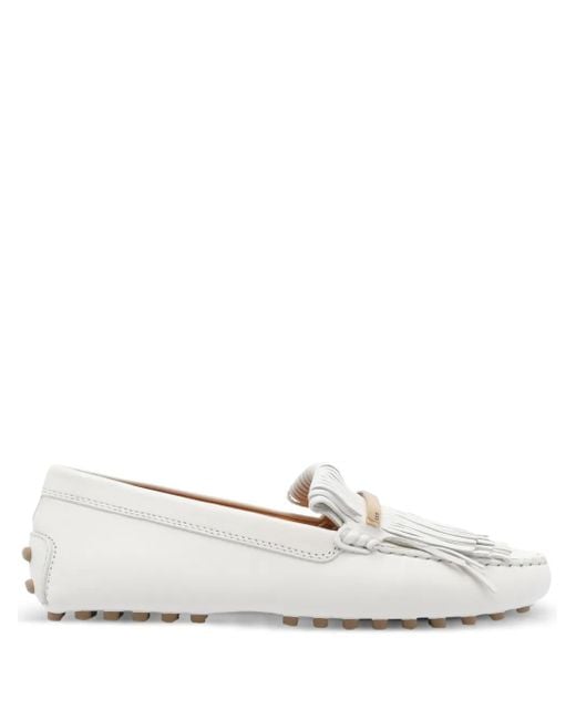 Tod's White Fringed Pebble Loafers