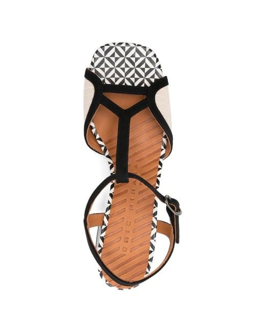 Chie Mihara White T-Strap Patterned Sandals