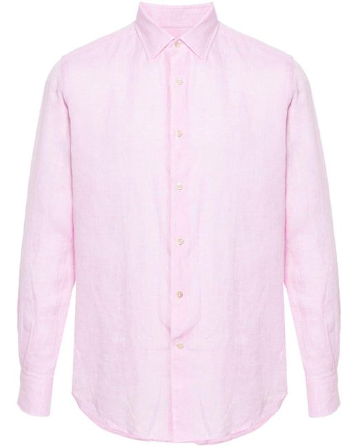 Glanshirt Langärmeliges Hemd aus Leinen in Pink für Herren