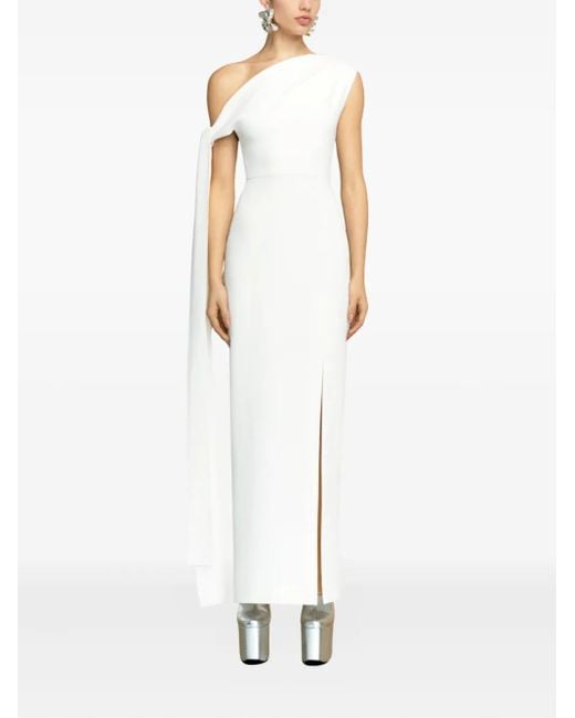 Solace London White Irina One-Shoulder Draped Maxi Dress