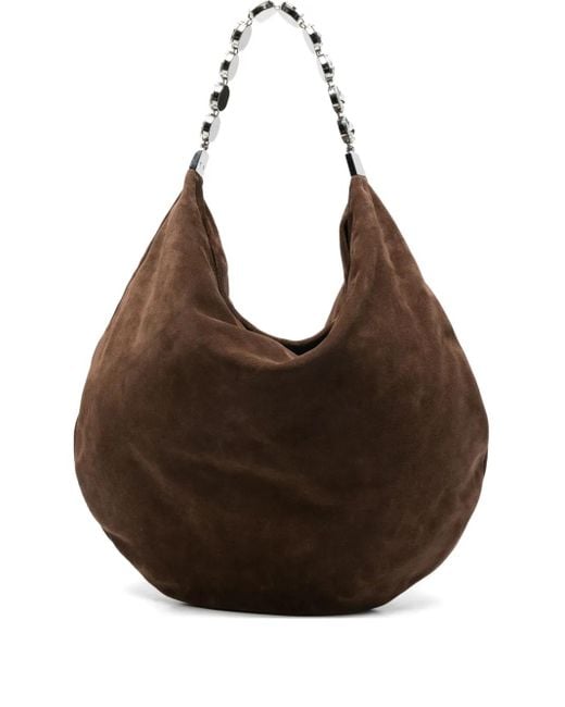L'ALINGI Brown Crystal-Embellished Suede Shoulder Bag