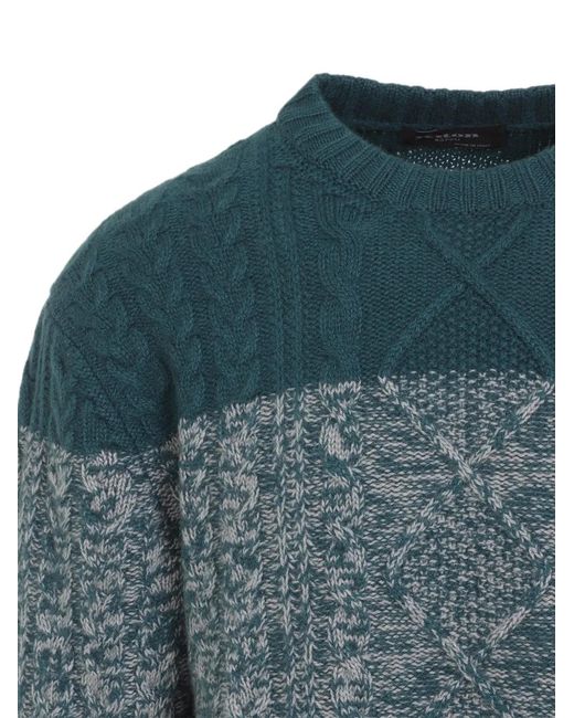 Kiton Blue Cable-Knit Colour-Block Sweater for men