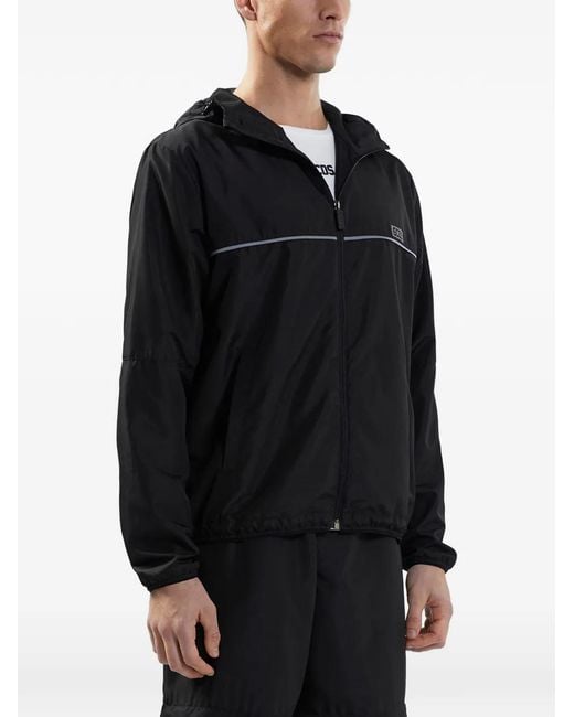 Gcds Black Zip-Up Hooded Jacket for men