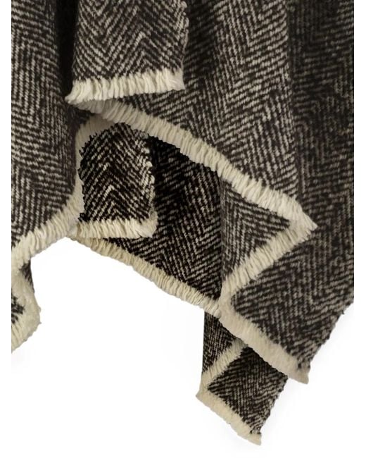 Brunello Cucinelli Gray Herringbone-Weave Fringed Wool Cape