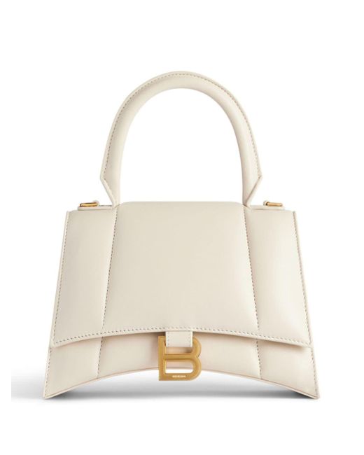 Balenciaga White Small Hourglass Leather Tote Bag